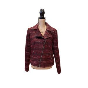 Dana Buchman Women's Red Tweed Jacket Size 12 Asymmetrical Zip